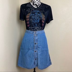 EUC Lovestitch Button Chambray Skirt Vintage Wash